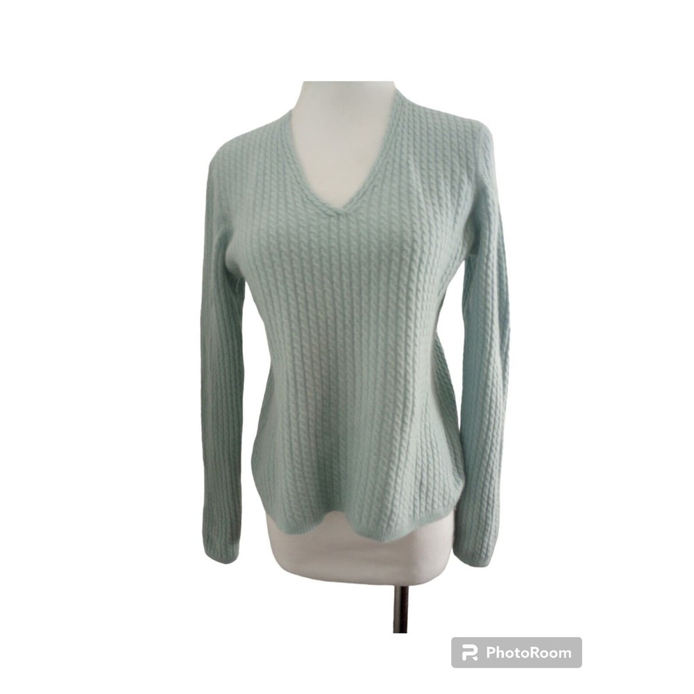 Mc Duff Womens‎ 100% Cashmere Pullover Sweater Blue Teal SZ M Mini Cable Knit